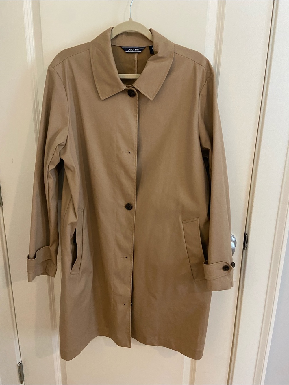 Lands' End Women's Beige Single-Breasted Trench Coat